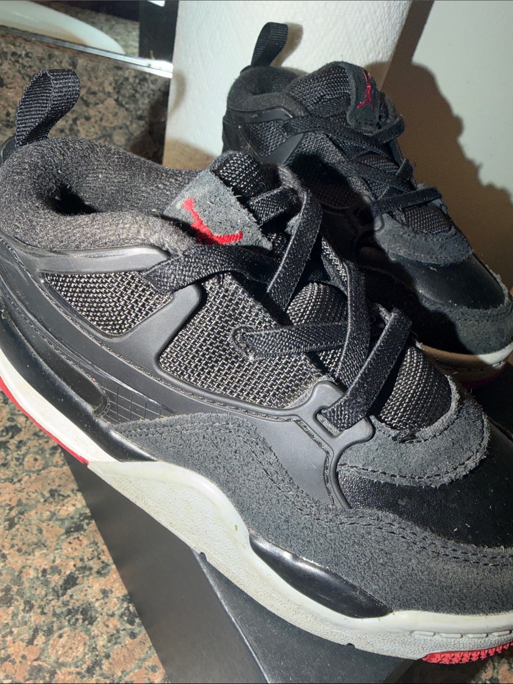 Jordan Kids Black and Red Low-Top Sneakers
